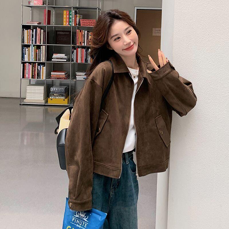 美拉德短款麂皮绒外套女