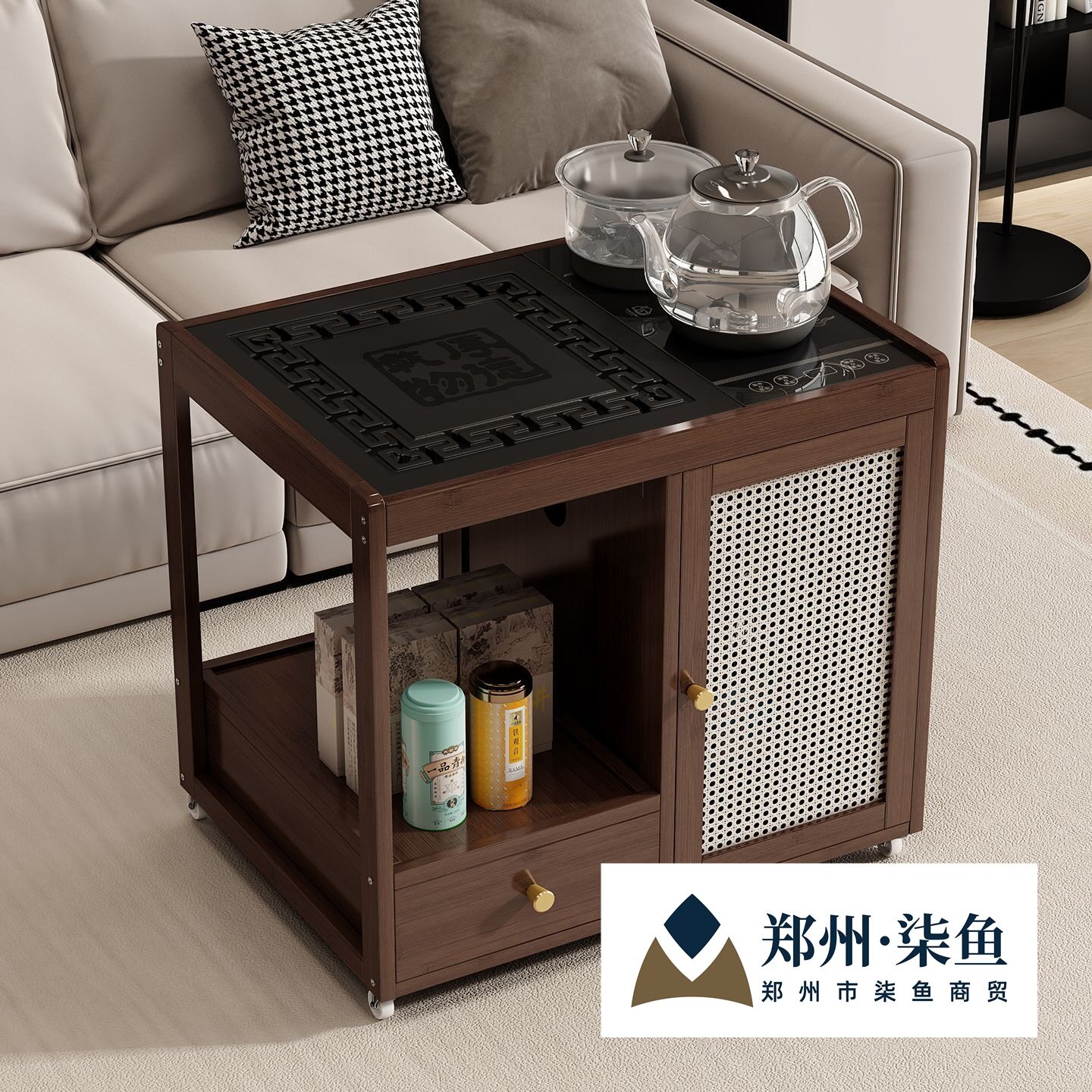 可移动茶台烧水壶一体客厅小型茶几沙发边几家用茶水柜茶车泡茶台图片