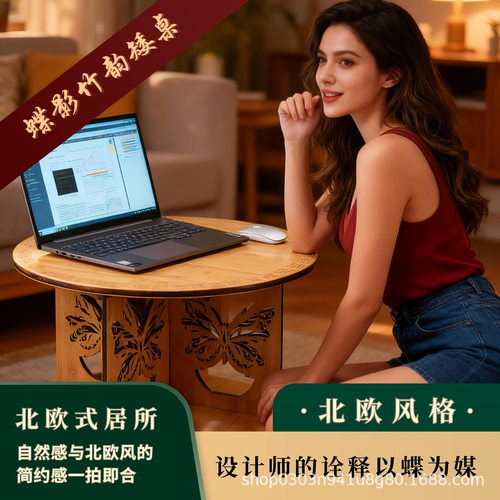网红款蝴蝶镂空竹矮桌阳台客厅小桌轻奢氛围感拍照出片休闲桌