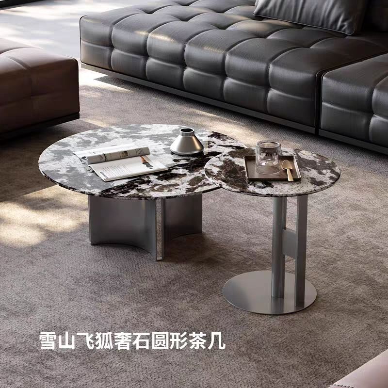 意式茶几客厅家用简约大理石小户型现代大小设计师圆形茶桌组合