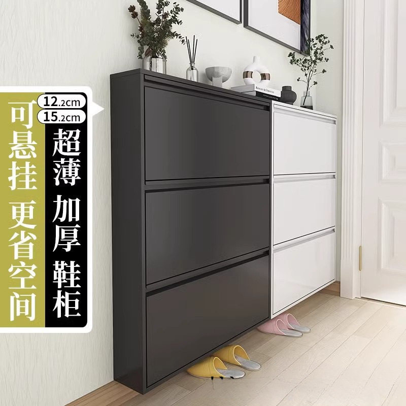 超薄钢制鞋柜家用门口入户楼道玄关铁皮柜金属大容量多功能翻斗图片