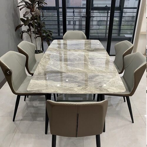 意式轻奢极简岩板餐桌现代简约小户型家用吃饭桌子椅子组合长方形