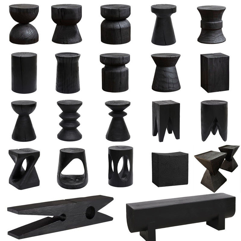 碳化实木木墩黑色家用民宿床头置物摆件原木茶几创意角几沙发边几图片