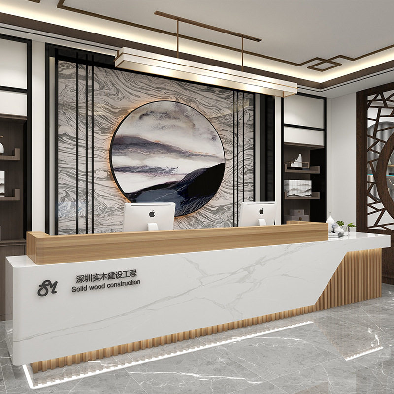 公司酒店大厅前台接待台现代中式收银台美容院吧台培训机构柜台桌图片