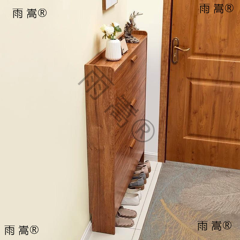 实木鞋柜入门门后收纳柜一体靠墙中古风翻斗cm家用门口极窄图片