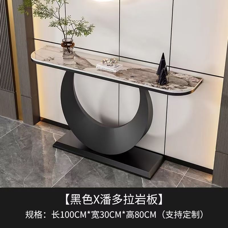 意式玄关桌端景台岩板入户桌子简约现代轻奢客厅靠墙半圆供桌走廊图片