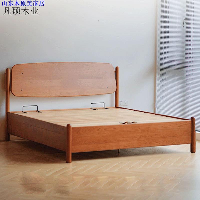 北欧实木樱桃木考拉箱体床现代简约离地设计透气储物床日式主卧床图片