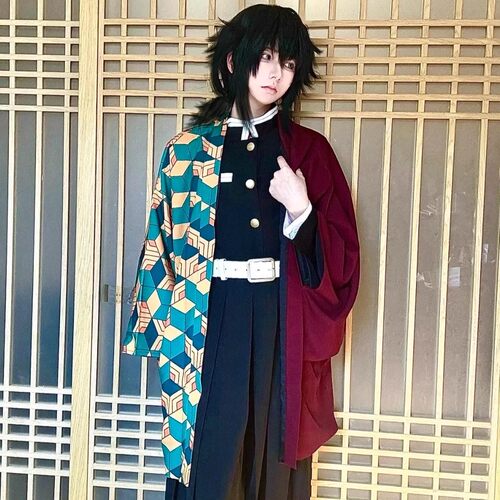 富冈义勇cos服装假发鞋子