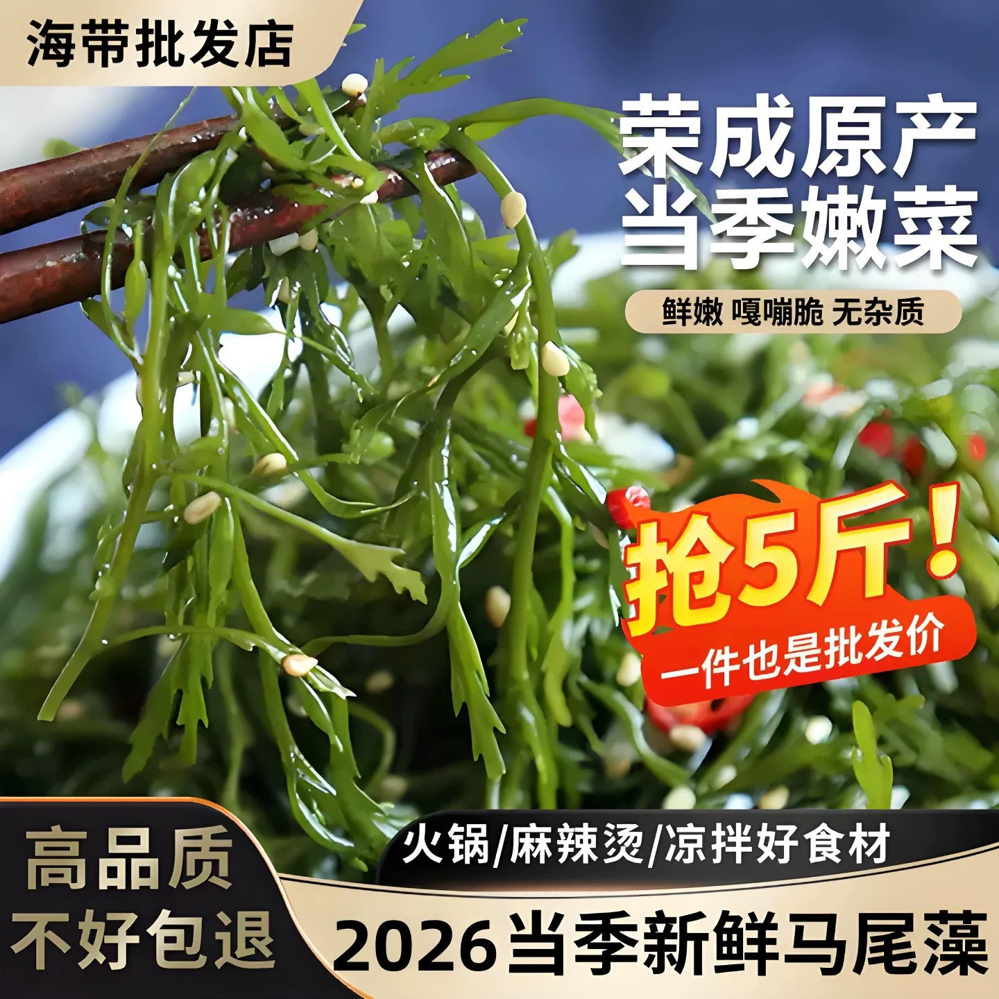【5斤净重】新鲜盐渍马尾藻海草鞭炮笋羊栖菜长寿菜火锅食材商用