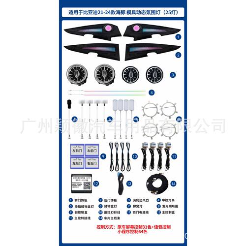 适用于21234款BYD比亚迪海豚模具动态气氛围灯幻彩流光右舵版专车