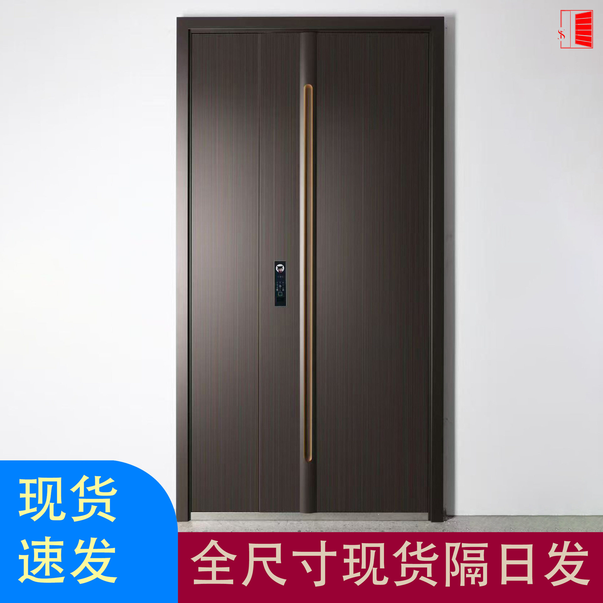 商品房入户门一门到顶工艺隐藏式门楣铸铝拉手带灯带进户门防盗门图片