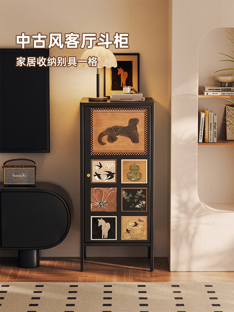 中古风客厅斗柜靠墙窄柜卧室床头置物柜玄关收纳柜沙发侧边储物柜图片