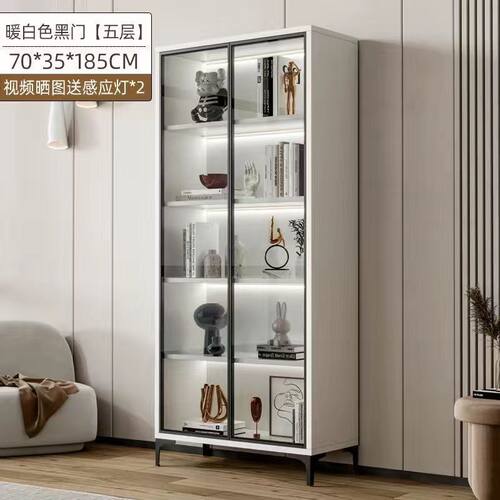 实木书柜带玻璃门客厅一体靠墙置物柜酒柜家用落地书柜展示柜
