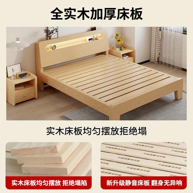 实木床家用卧室1.5米板式双人床1.8米北欧风出租屋用单人床架1.2m图片