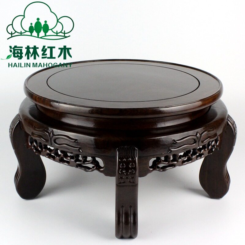 红木圆形花瓶盆景花架花几 奇石置物架鱼缸装饰玉器摆件图片