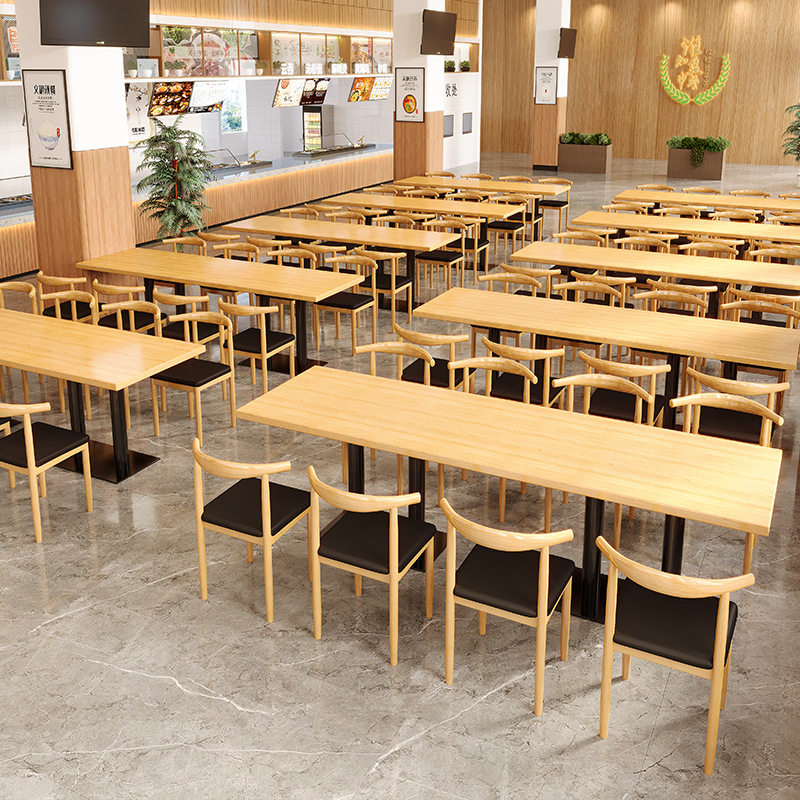 学生公司员工食堂餐桌椅实木学校单位职工餐厅四人连体餐桌椅组合图片