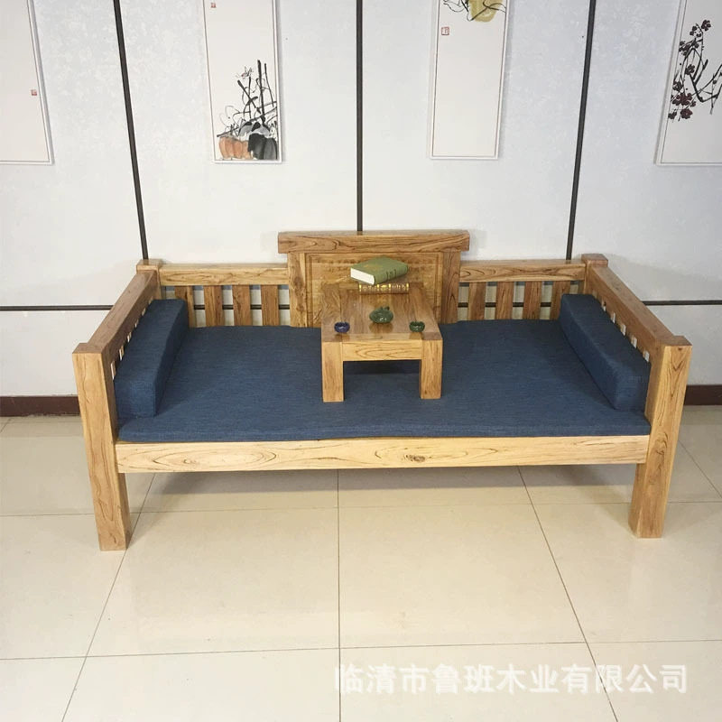 厂家直销榆木罗汉床中式原木色客厅沙发床榻大料方子榫卯结构实木