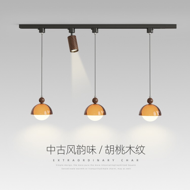 餐厅吊灯中古风高级感可移动轨道射灯法式复古创意南洋风餐桌吊灯图片