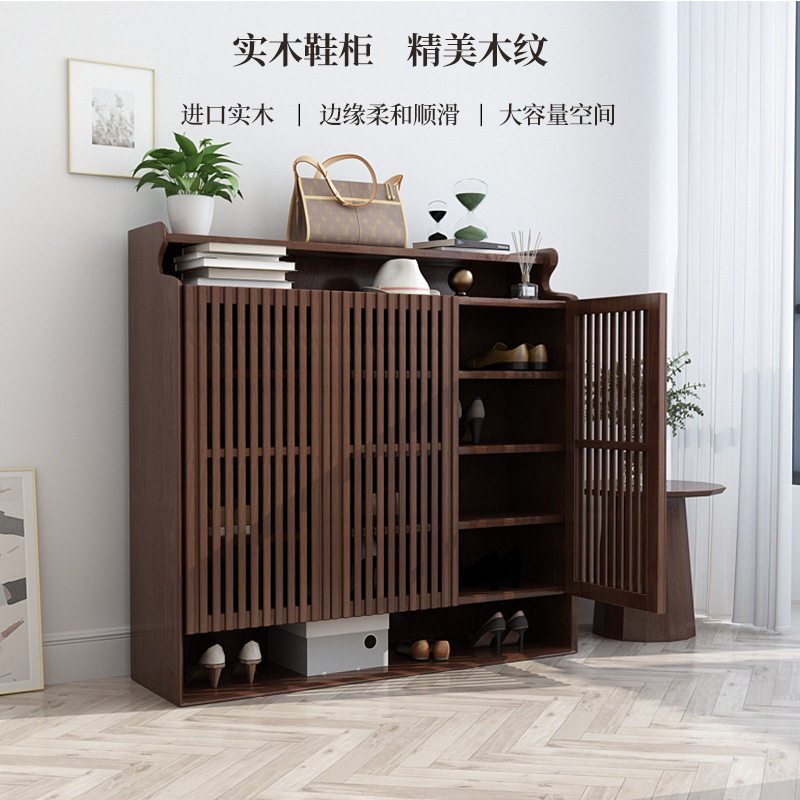 北欧实木栅栏门鞋柜 家用入户玄关柜门厅隔断柜复古拉门储物边柜图片