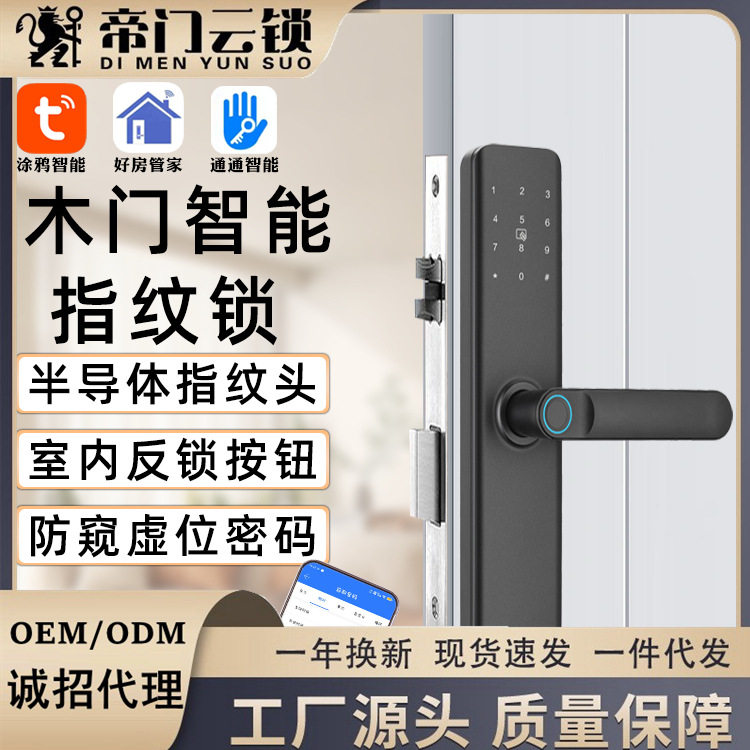 室内门涂鸦智能锁单舌双舌通通智能门锁办公室家用木门指纹锁图片