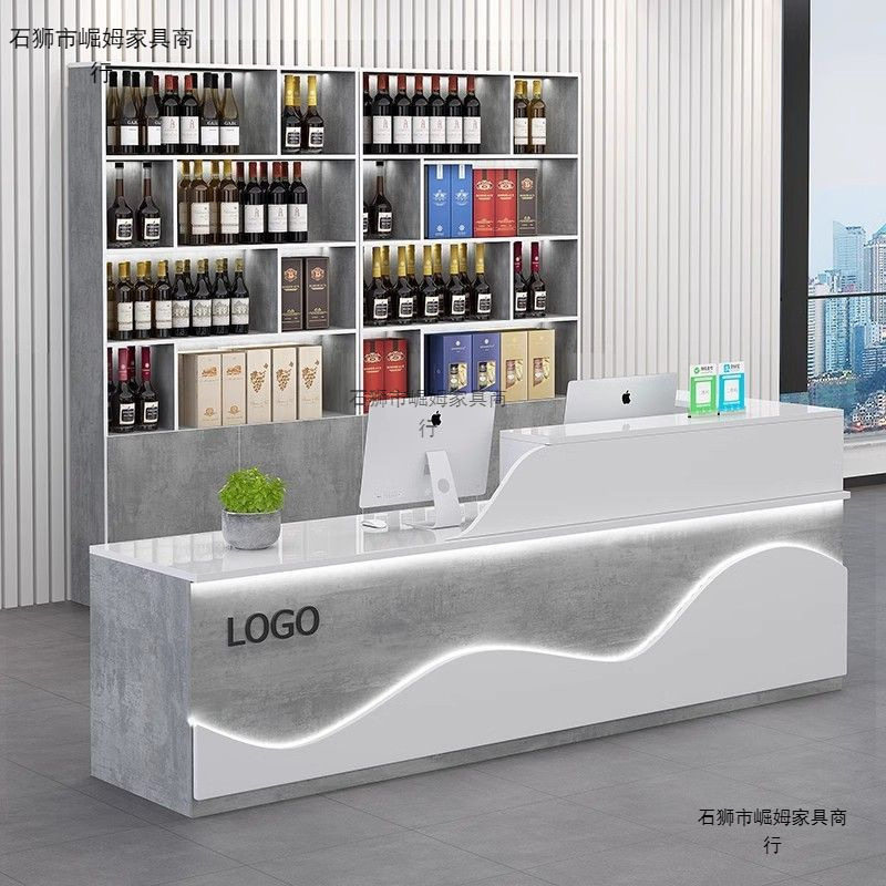 发光弧形现代简约酒柜一体转角吧台柜商用前台柜台收银台落地柜组图片