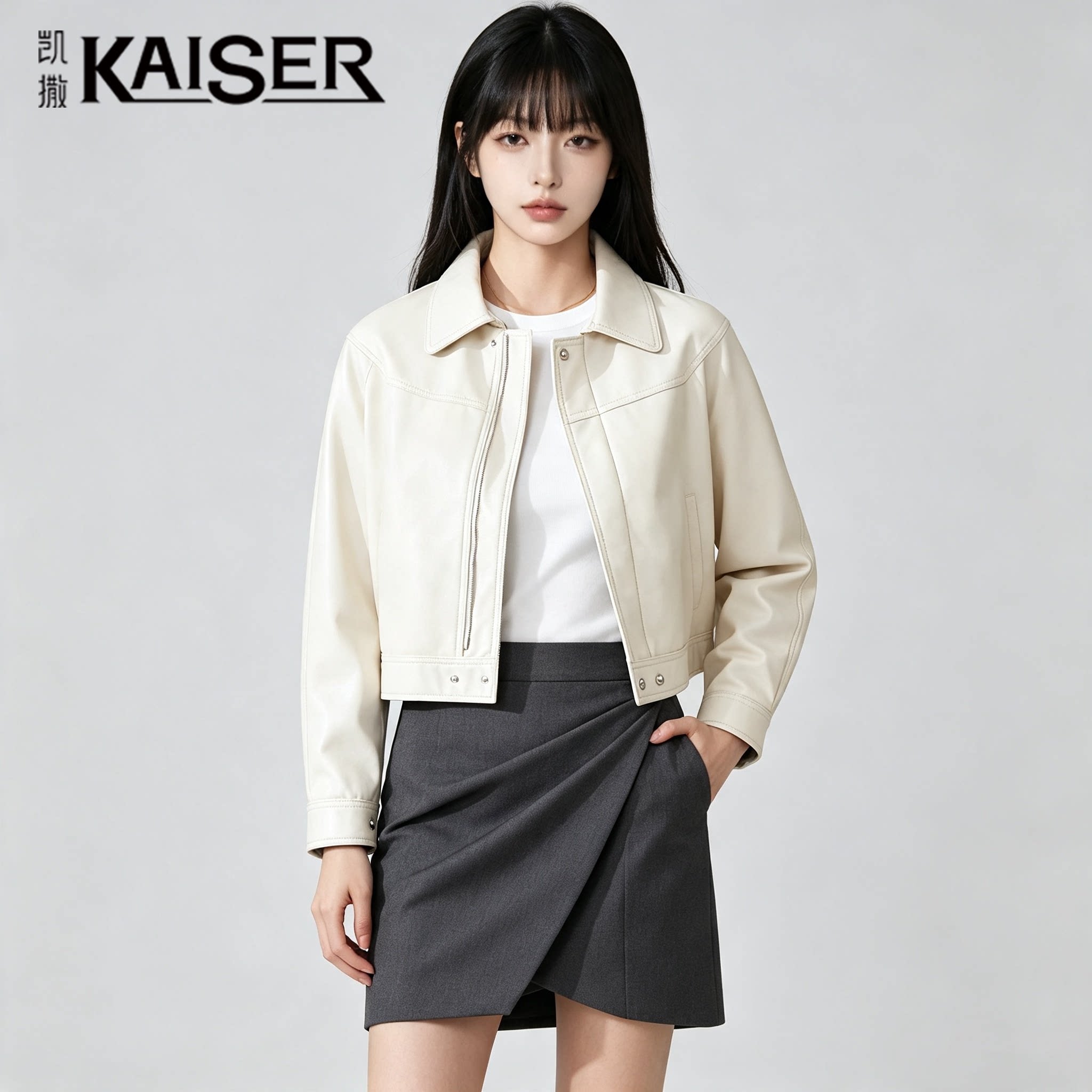 凯撒2026短款真皮皮衣女修身