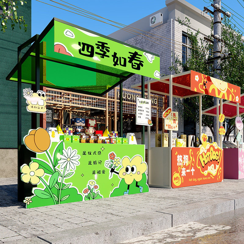 创意小吃车展示架商业活动棚架铁艺花车夜市摆摊架集市摊位售货车图片