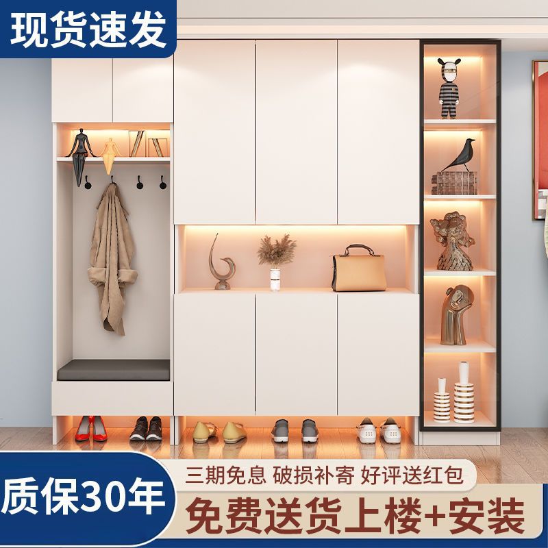 鞋柜家用门口实木入户鞋柜现代简约进门一体玄关柜轻奢入门柜隔断图片