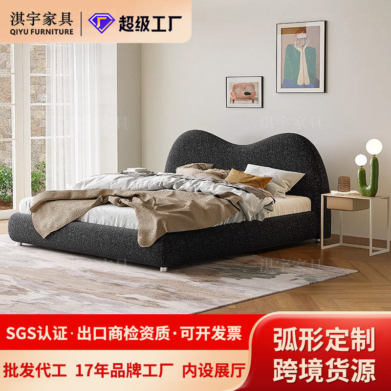 淇宇意式极简布艺床现代简约家用设计师家具绒布雪尼尔卧室双人床图片