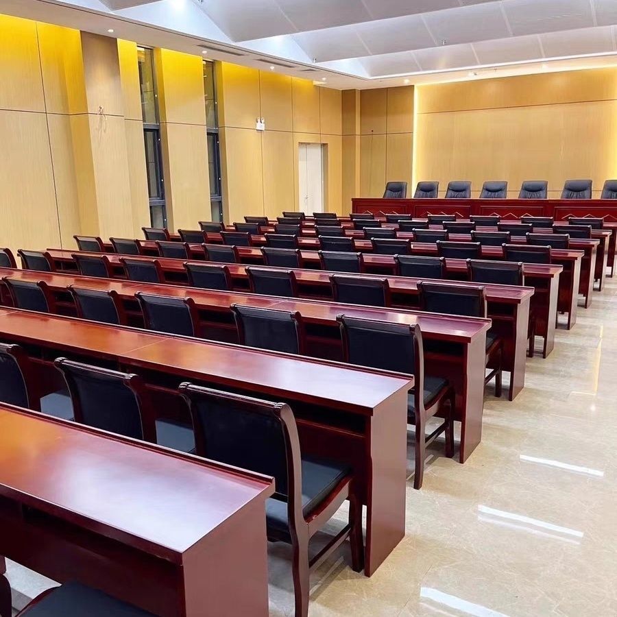会议桌培训桌双人红木色实木三人长条形桌村委会议室礼堂桌椅组合图片