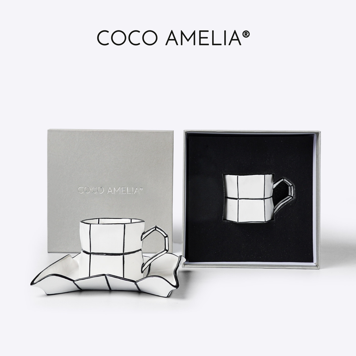 COCO AMELIA 陶瓷咖啡杯送礼家用办公室简约线条下午茶咖啡器具