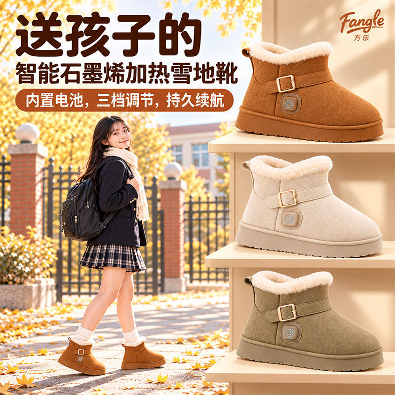 方乐学生充电加热鞋女生雪地靴