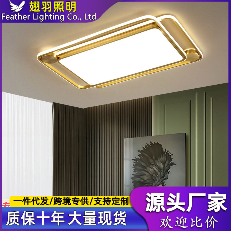 现代简约led吸顶灯客厅灯高档会议室长方形全铜灯具北欧主卧室灯图片