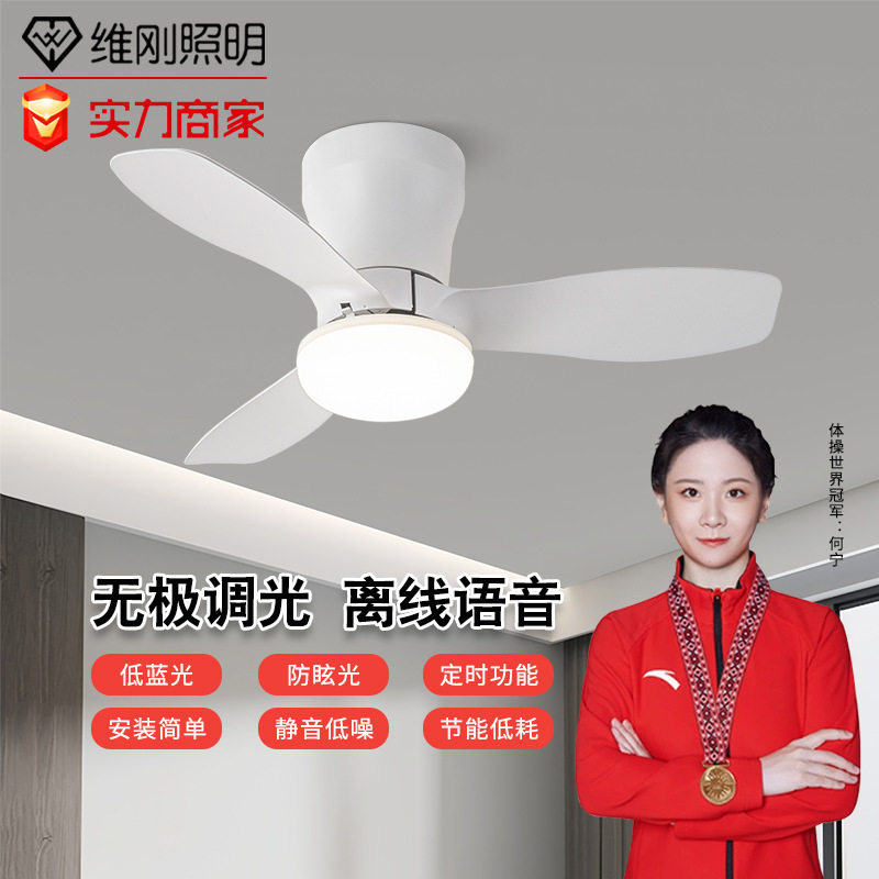 吸顶风扇灯吊扇灯卧室餐厅风扇灯现代简约静音灯扇一体离线语音图片