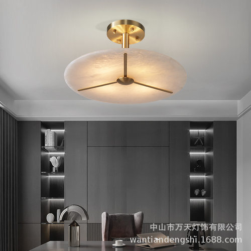 全铜云石吸顶灯圆形现代简约卧室书房过道玄关灯具调光智能调光