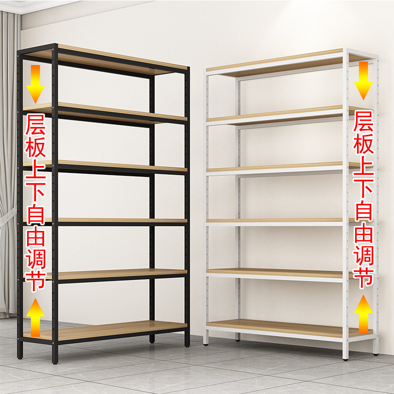 钢木书架置物架厨房储物层架家用收纳落地多层调节铁艺展示架货架图片