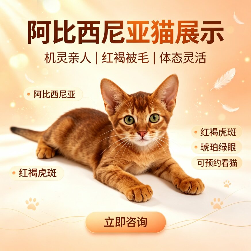 纯种阿比西尼亚猫幼猫小家猫短毛红褐虎斑中型可爱猫咪幼崽活体