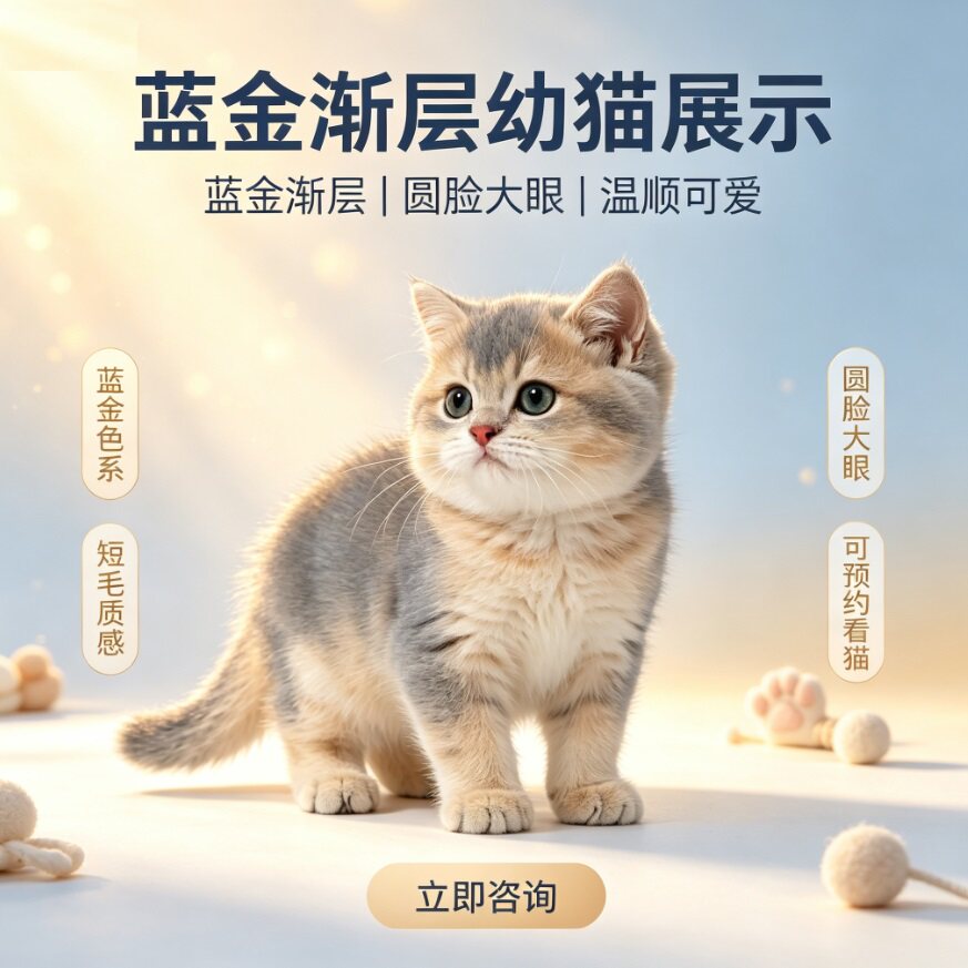 纯种蓝金渐层幼猫短毛温顺可爱