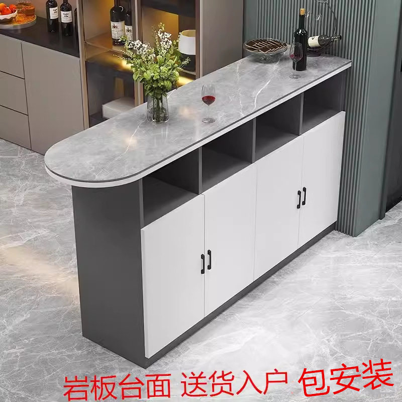 岩板吧台桌家用小户型现代简约多功能客餐厅隔断柜厨房吧台餐边柜图片