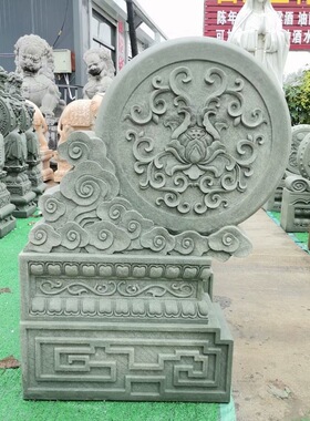 绿砂岩石雕门墩石狮子抱鼓石一对家用仿古青石门口摆件酒店门当石