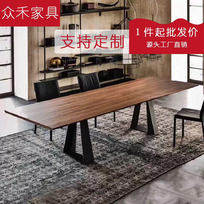 现代简约长条工作台办公室原木大板长桌2米创意复古实木会议桌图片
