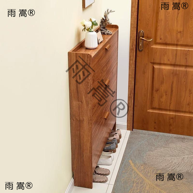实木鞋柜入门门后收纳柜一体靠墙中古风翻斗17cm家用门口极窄图片