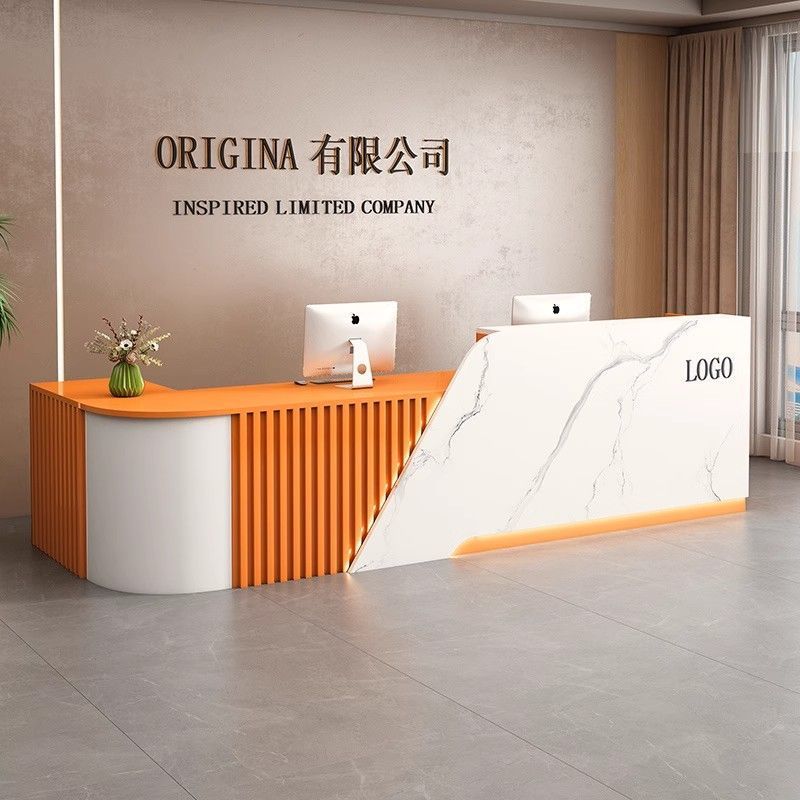 新中式公司前台接待台吧台收银台大厅柜台现代简约店铺小型办公桌图片