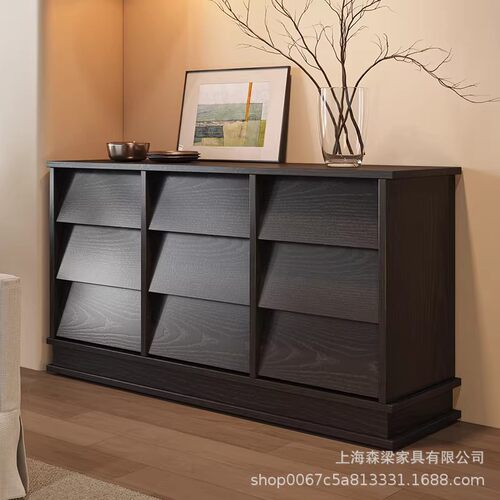 中古风高端黑橡木纹餐边柜意式极简客厅多功能储物斗柜玄关置物柜