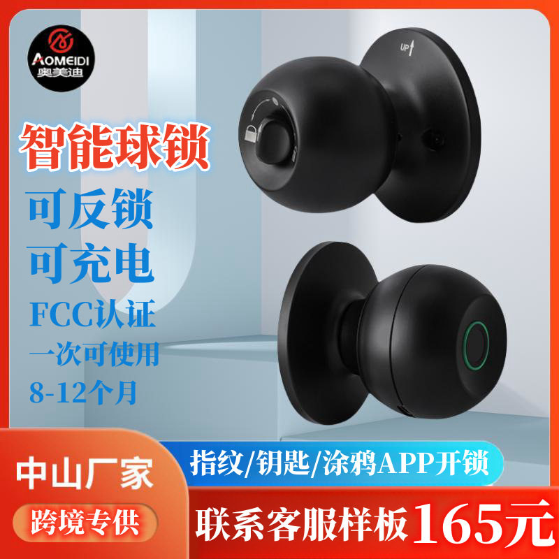 新款球形智能指纹锁涂鸦蓝牙木门钥匙机械锁房间门锁跨境外贸球锁图片