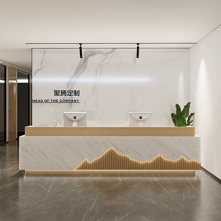 公司前台桌接待台收银台简约现代办公前台烤漆酒店大厅吧台图片