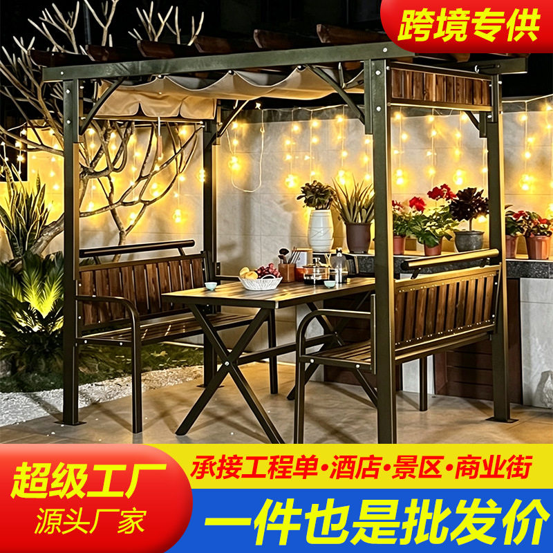 家用亭子小木屋实木凉亭户外遮阳庭院民宿农家乐移动中式仿古碳化图片