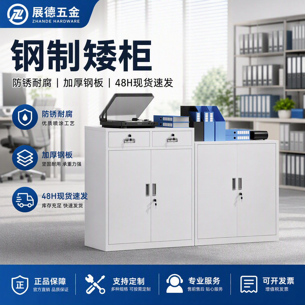 防锈带锁铁皮矮柜加厚钢制资料储物柜落地对开门抽屉式办公收纳柜图片