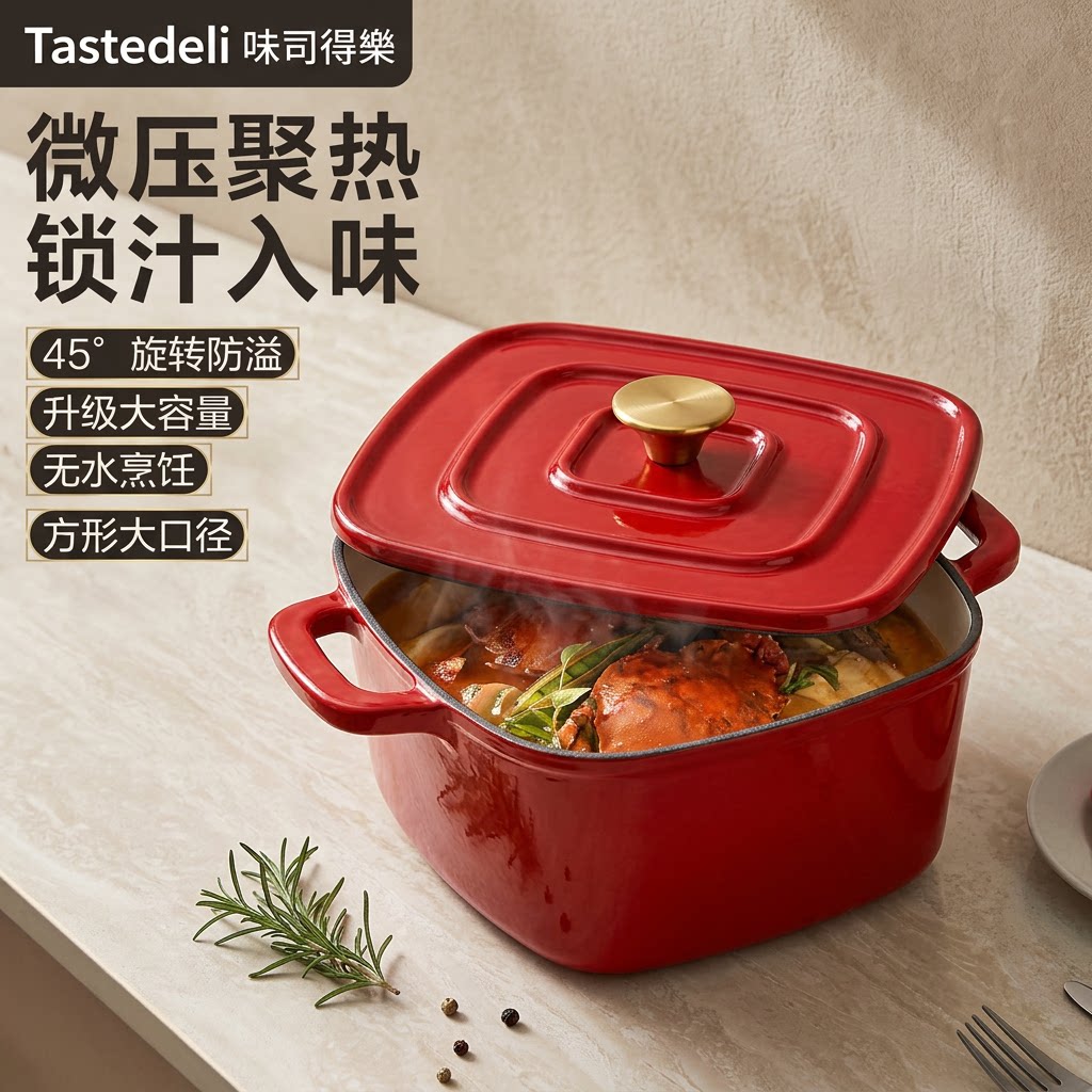 方型铸铁珐琅锅炖锅煲锅海鲜焖锅