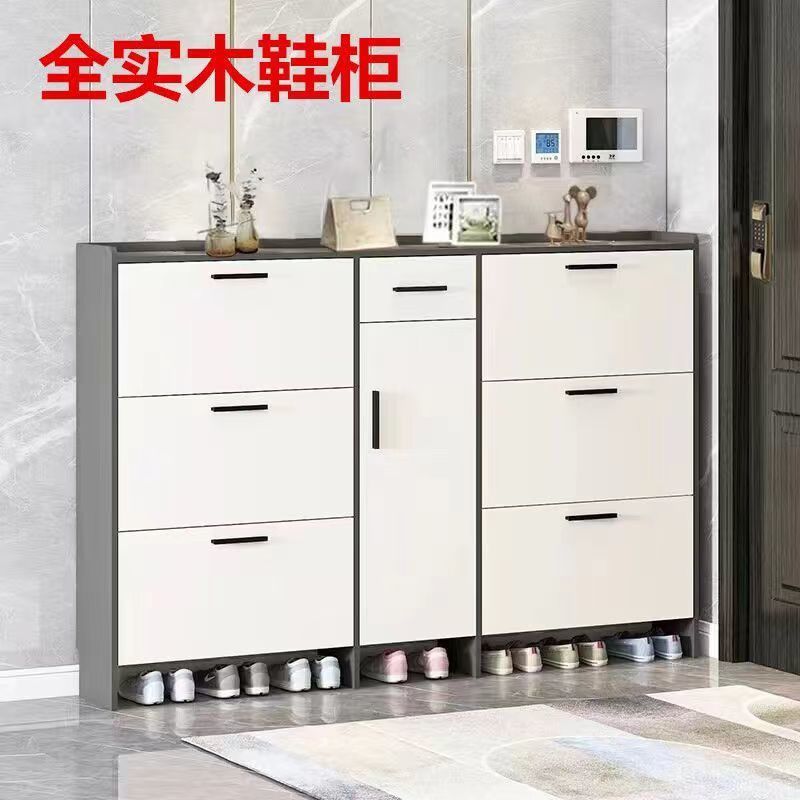 全实木入户鞋柜家用鞋走廊小户型入户门口鞋柜薄款大容量环保型柜图片